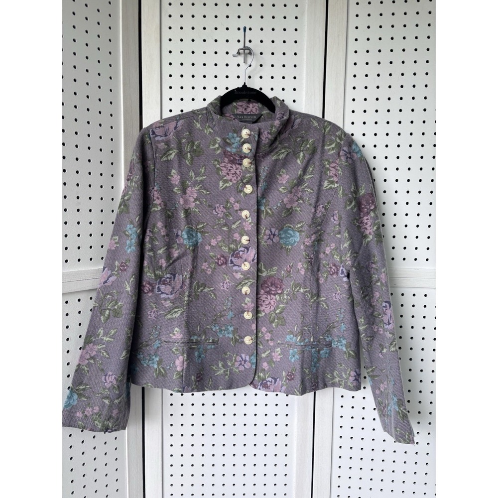 Van Heusen Women's XL Cotton Wool Acrylic Floral Button Blazer Floral Purple
